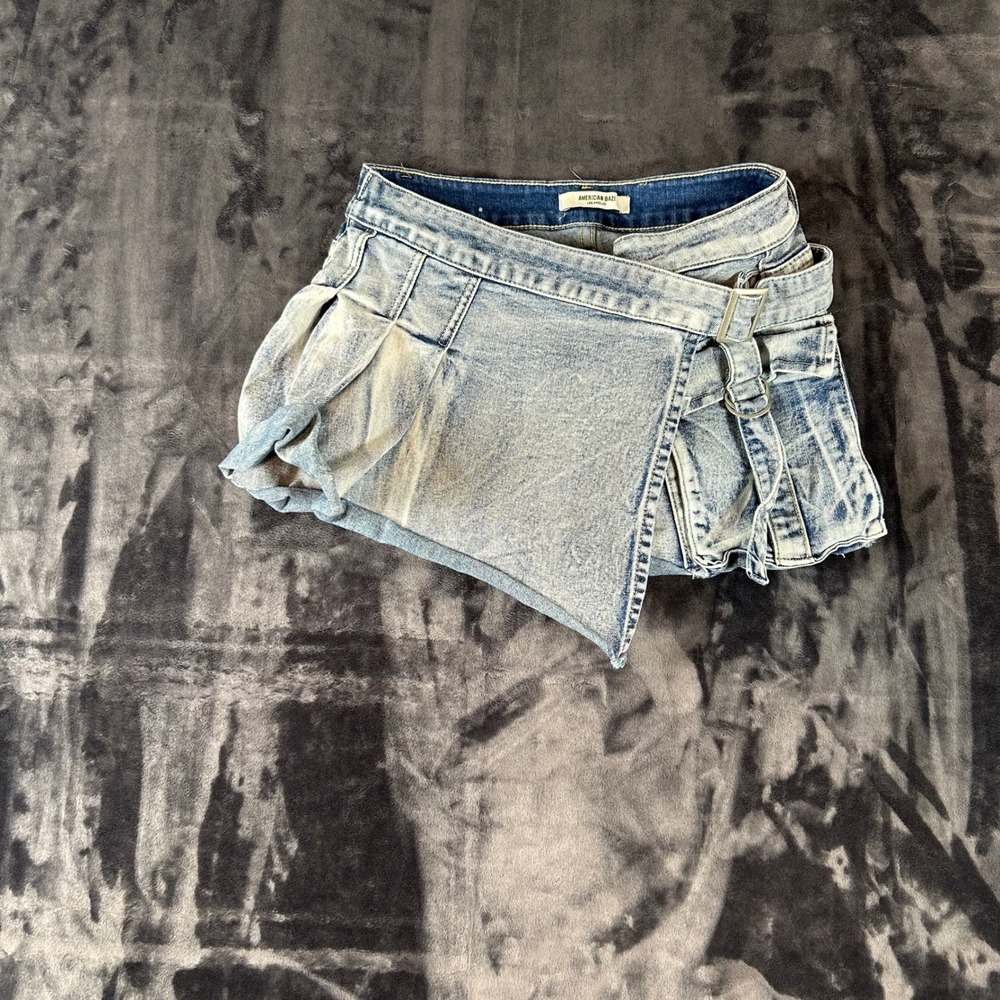 American Bazi Denim Skort Women Medium Blue Wrap Cargo Utility RSS-9884